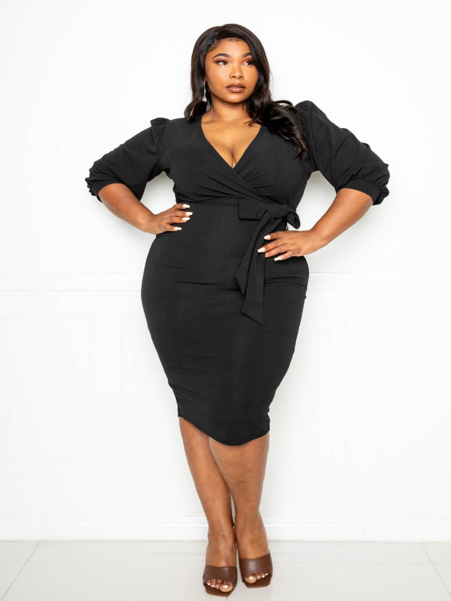 Buxom Couture Black Wrap Midi Dress Curvy Plus Size – Iconic Style Shop