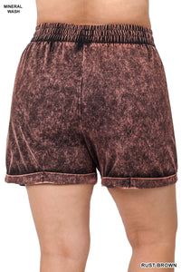 Plus Acid Wash Drawstring Shorts With Pockets