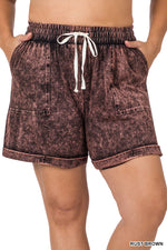 Load image into Gallery viewer, Plus Acid Wash Drawstring Shorts With Pockets
