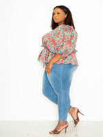 Load image into Gallery viewer, Women&#39;s Green Floral Plus Size Blouse 3/4 Sleeve 
