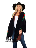 Load image into Gallery viewer, Black Gucci inspired poncho with sleeves and fringe  
