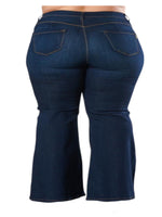 Load image into Gallery viewer, Ladies Dark Wash Flare Wide Leg And Bell Bottom Jeans
