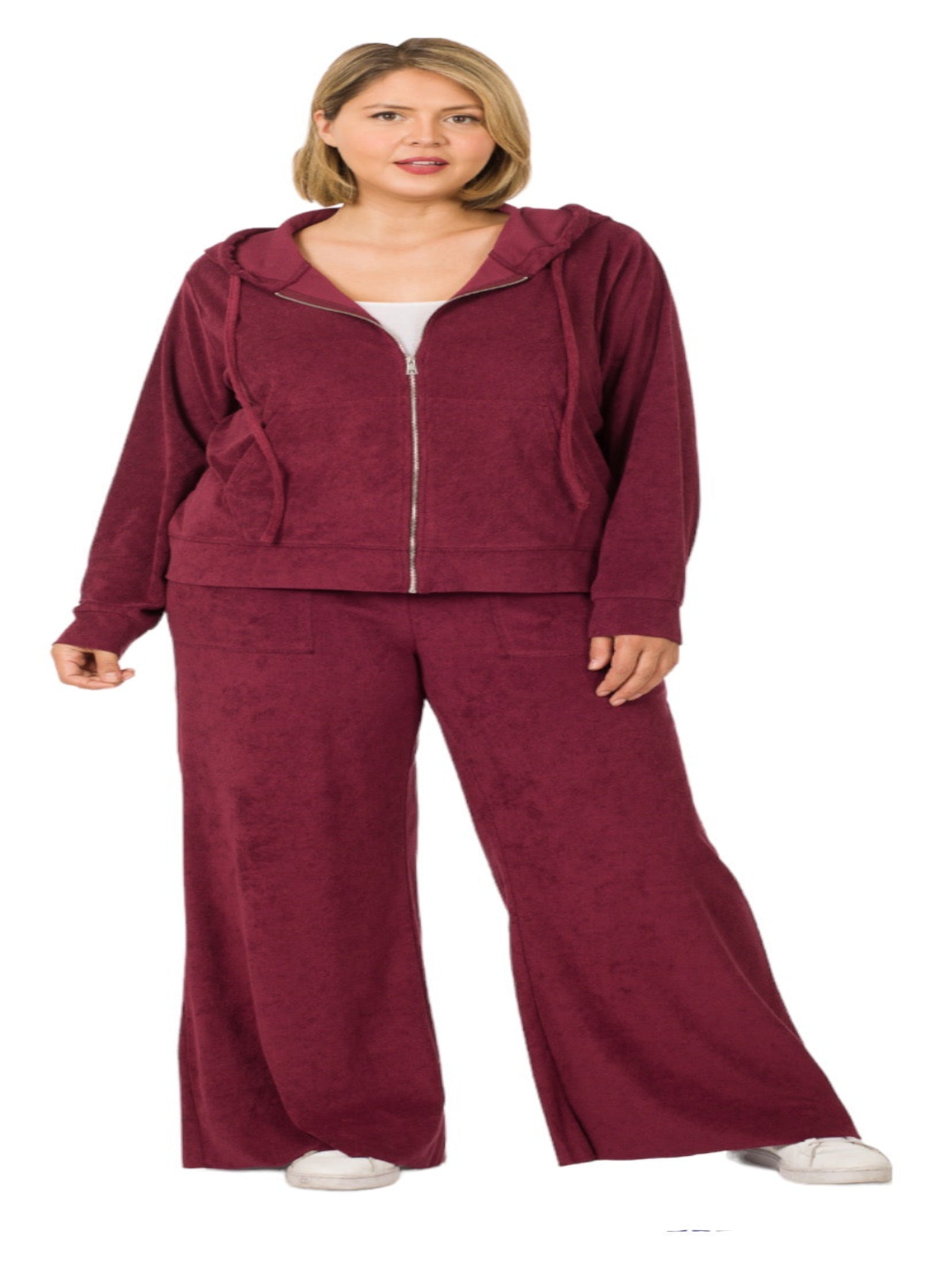 Plus Size Blue Terry Cloth Hoodie Joggers Tracksuit Set Curvy Women –  Iconic Style Shop