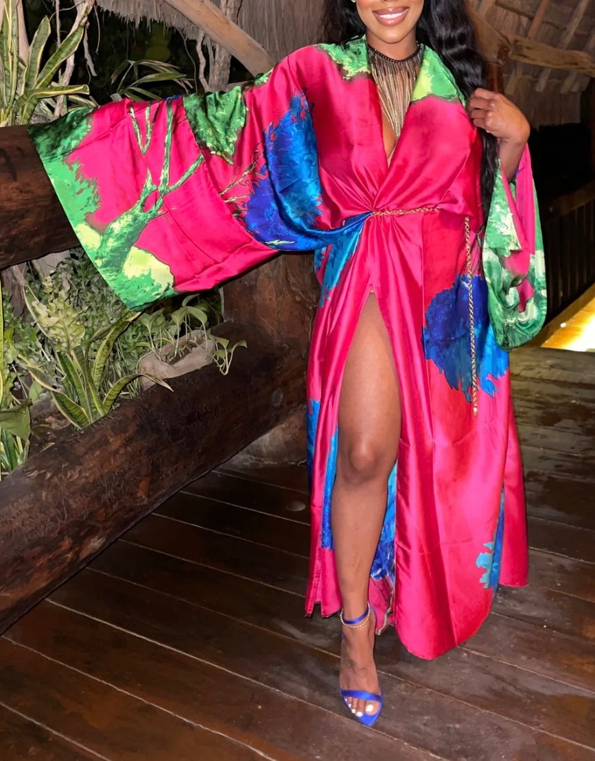 Women's summer kimono maxi wrap dress