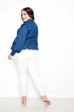 Load image into Gallery viewer, Denim Peplum Blouse - Iconic Style Shop
